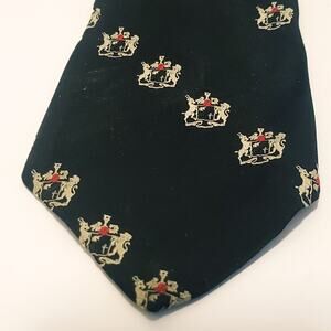 Vintage Embosed Black Tie w/ Coat of Arms Diagonal Feat. 4wX57l #23R